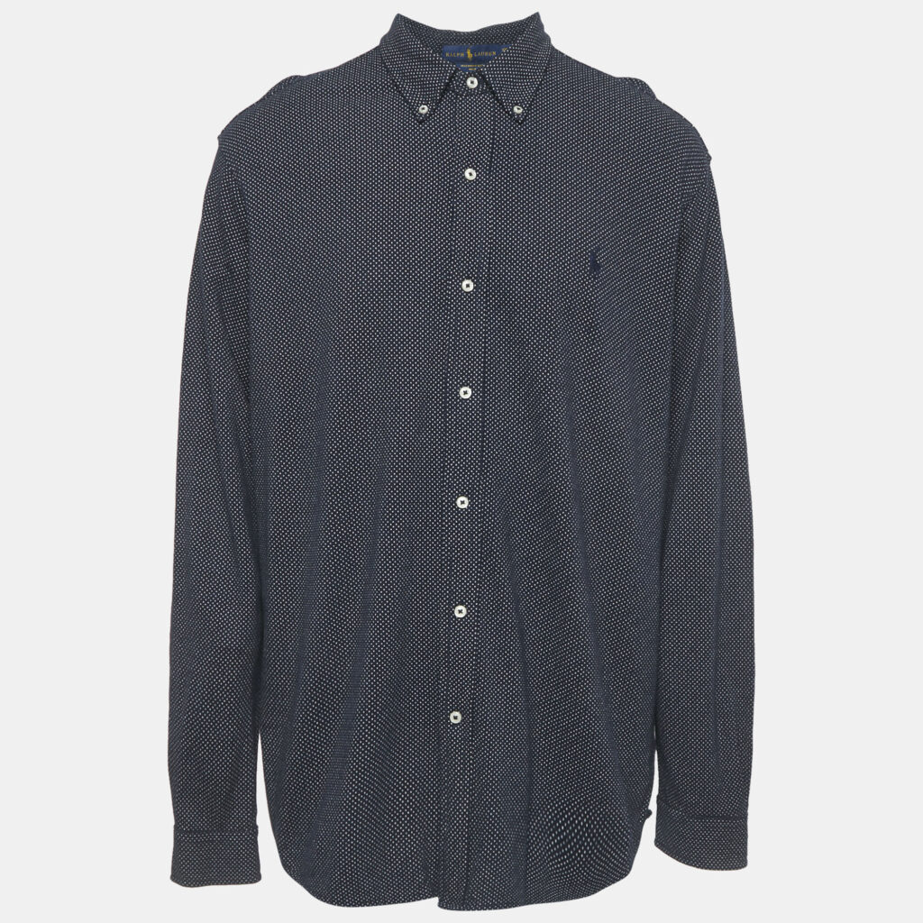 luxury-men-ralph-lauren-used-clothes-p1243871-001-1.jpg Ralph Lauren Navy Blue Dotted Cotton Feather Light Mesh Shirt XXL