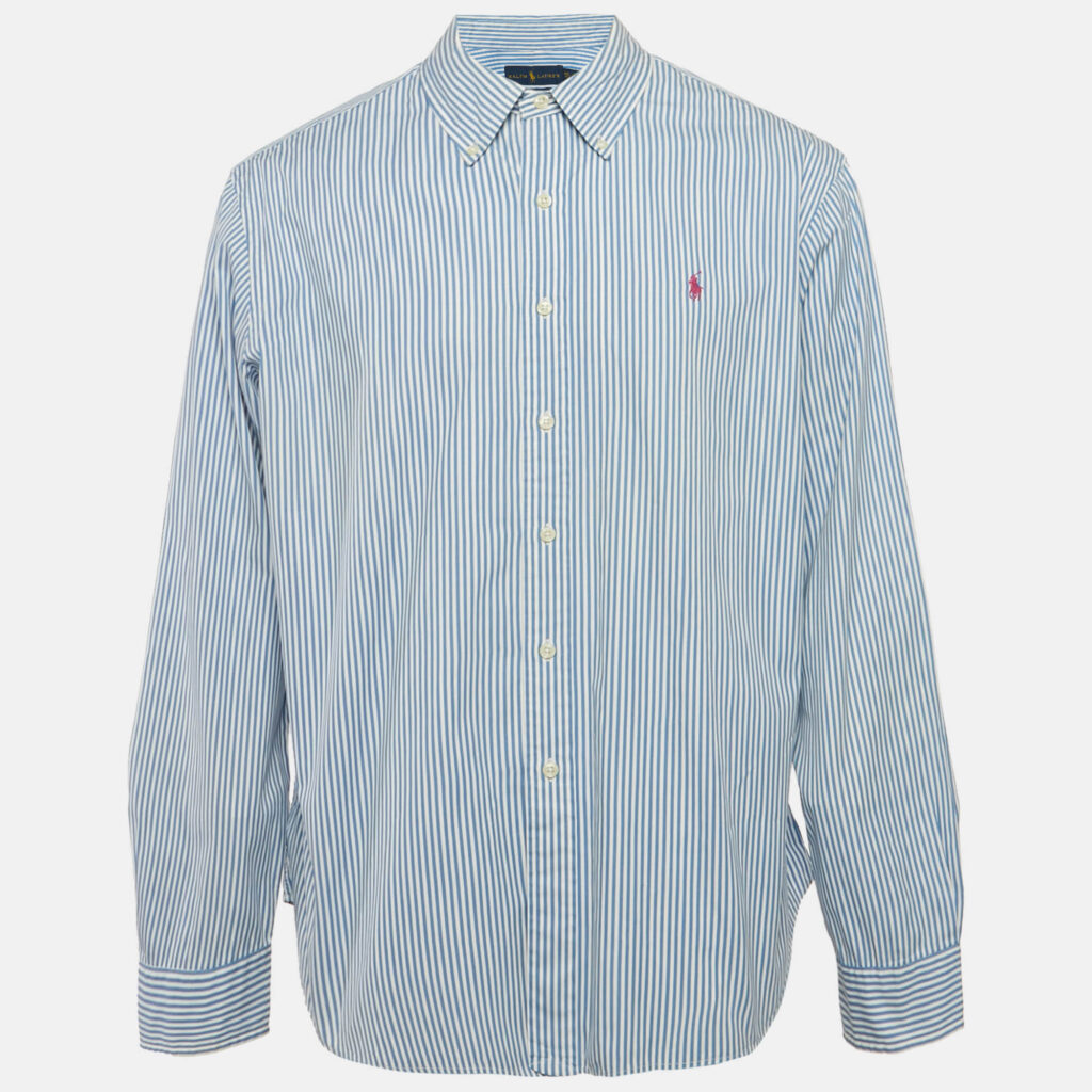 Ralph Lauren Blue Striped Cotton Full Sleeve Shirt XXL