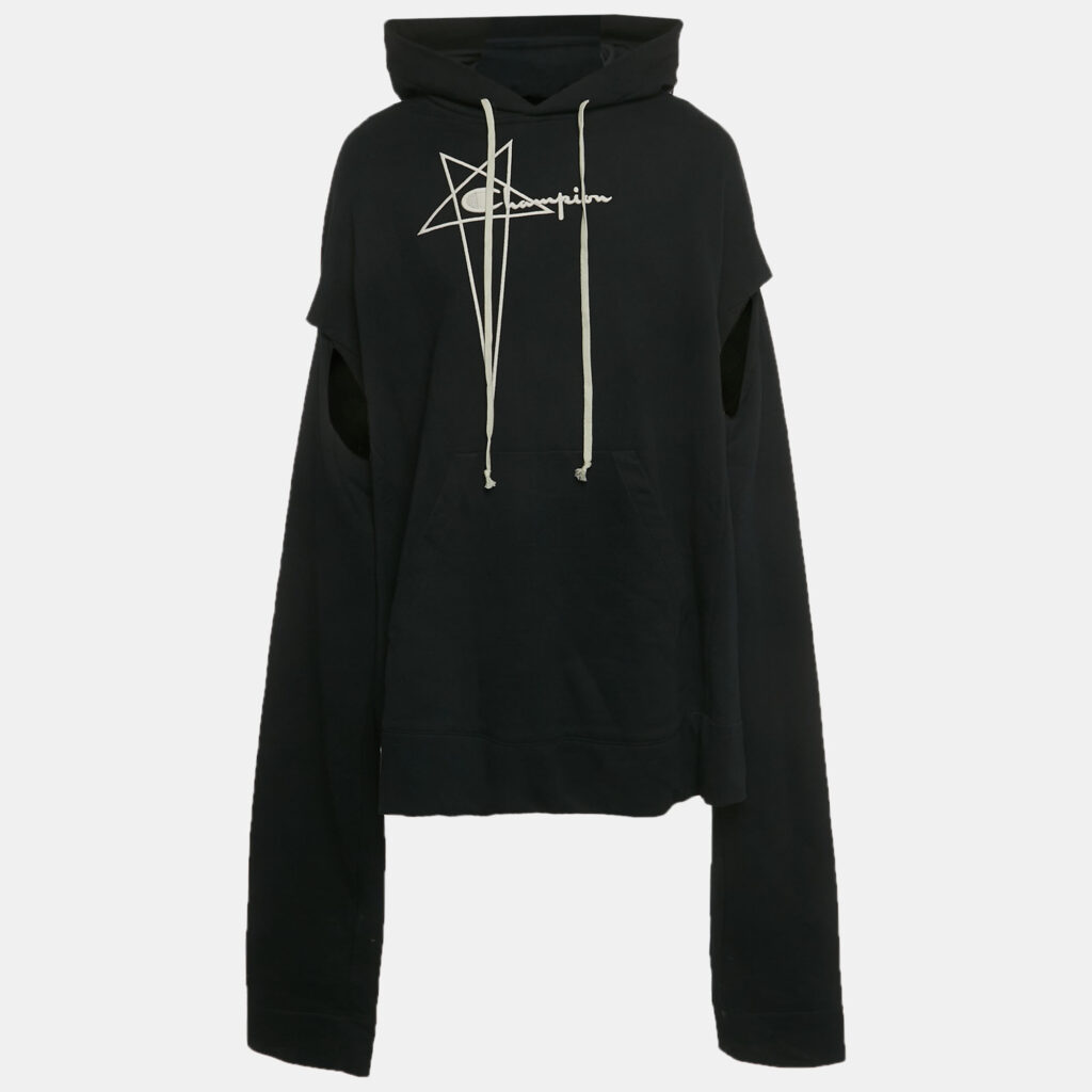 Rick Owens x Champion Black Cotton Oversized Sleeve Hoodie S Rick Owens x Champion Black Cotton Oversized Sleeve Hoodie S
