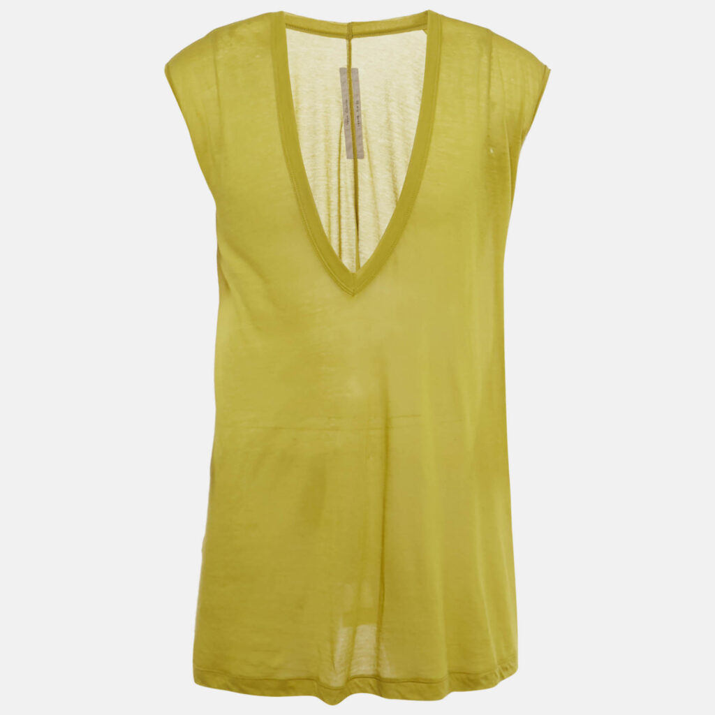 Rick Owens Green Jersey Semi Sheer Sleeveless T-Shirt M
