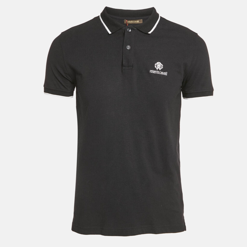 Roberto Cavalli Black Logo Embroidered Pique Polo T-Shirt M Roberto Cavalli Black Logo Embroidered Pique Polo T-Shirt M