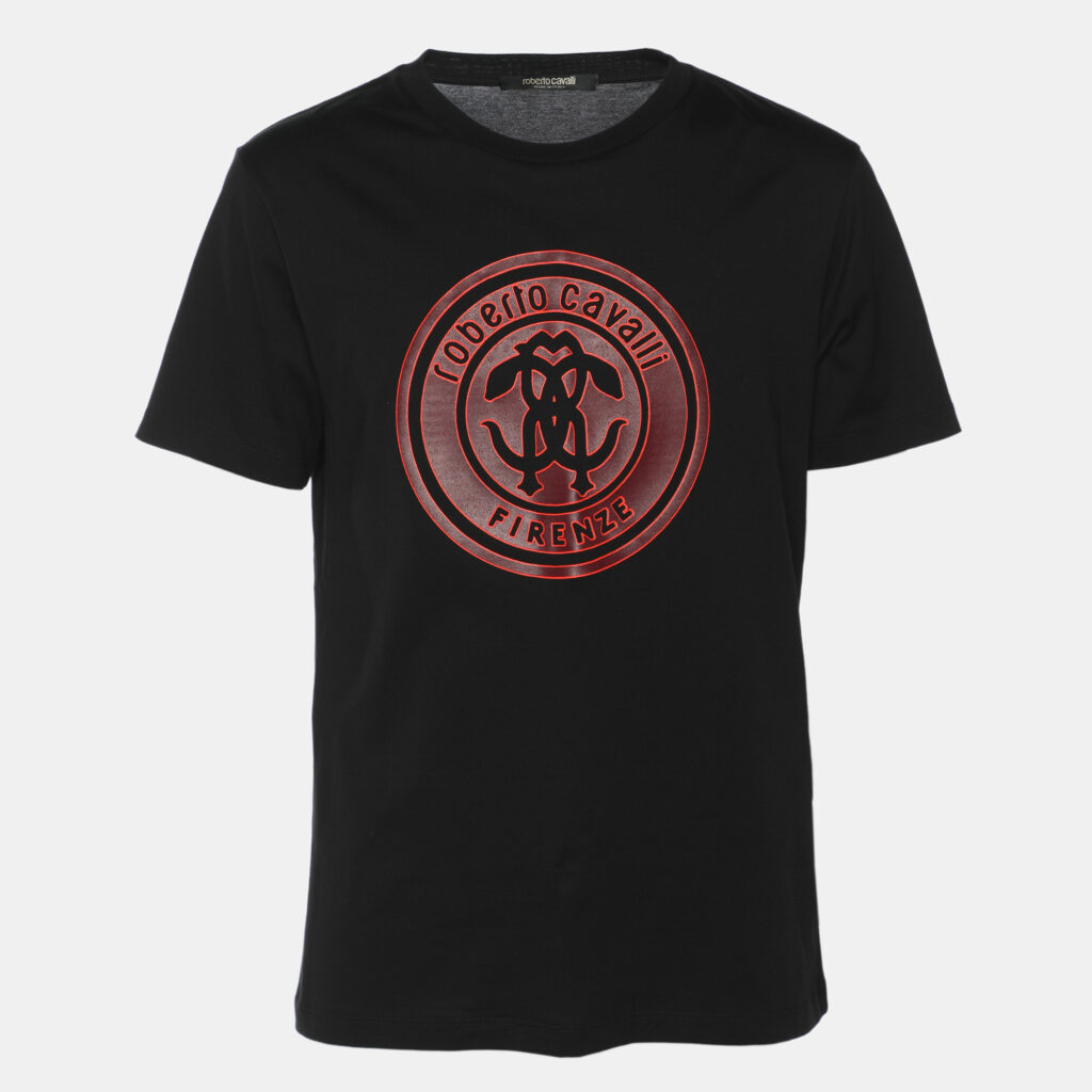 Robert Cavalli Black Jersey Logo Print T-Shirt M Robert Cavalli Black Jersey Logo Print T-Shirt M