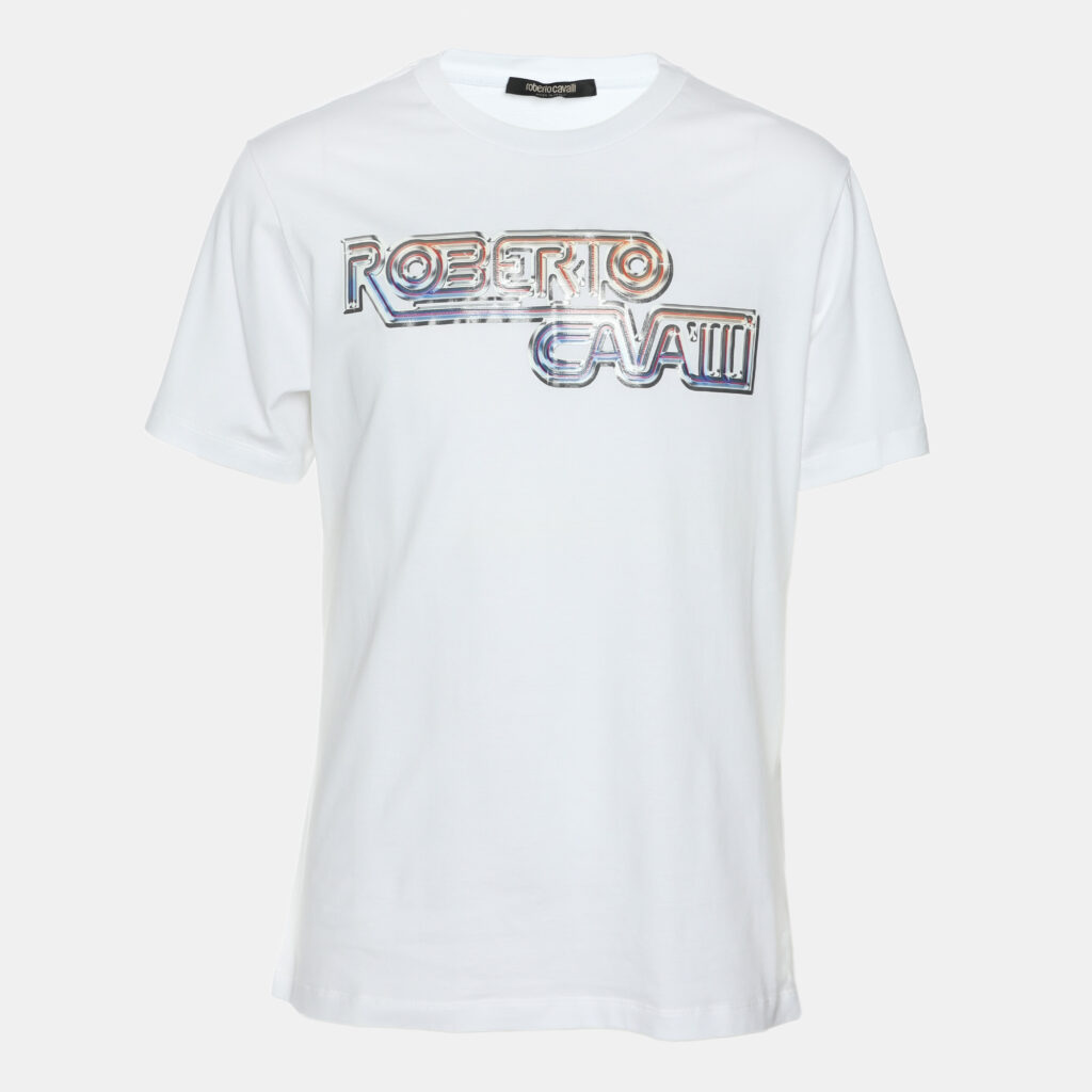 Robert Cavalli White Jersey Logo Print T-Shirt M Robert Cavalli White Jersey Logo Print T-Shirt M