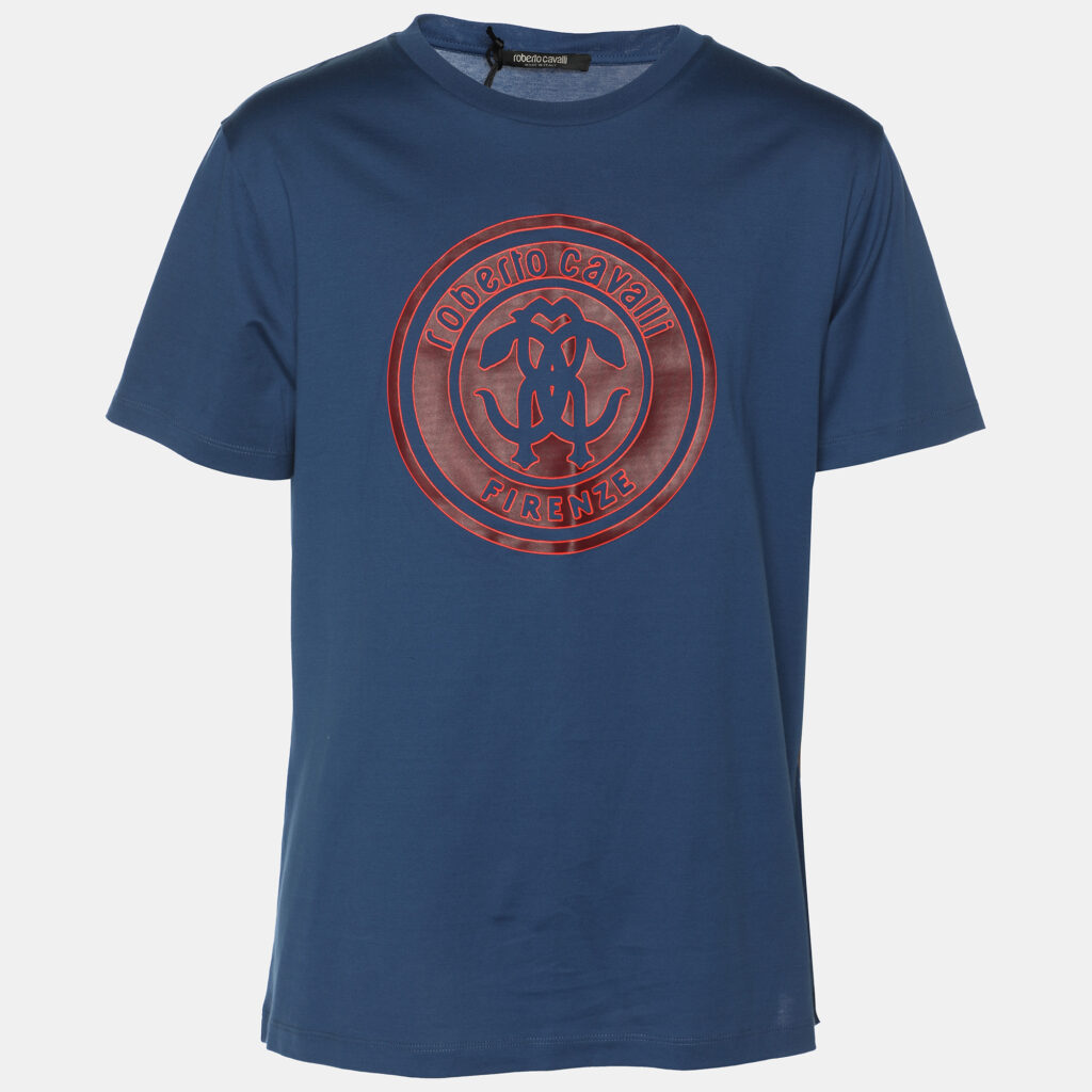 Robert Cavalli Blue Jersey Logo T-Shirt L