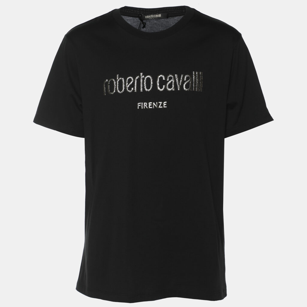Robert Cavalli Black Jersey Logo T-Shirt XL