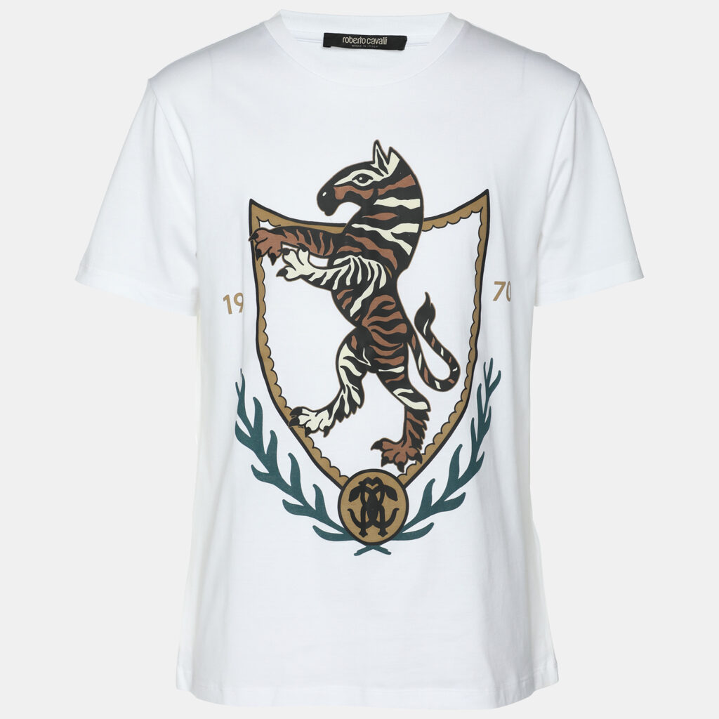 Robert Cavalli White Jersey Tiger Print T-Shirt M Robert Cavalli White Jersey Tiger Print T-Shirt M