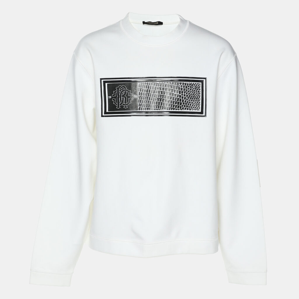 Roberto Cavalli Off White Jersey Logo Sweatshirt L Roberto Cavalli Off White Jersey Logo Sweatshirt L