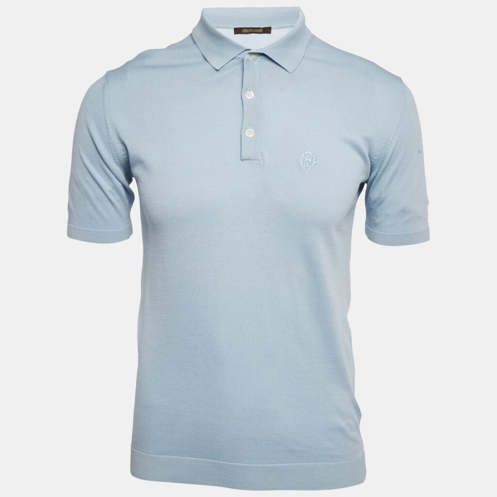 Roberto Cavalli Light Blue Silk Knit Polo T-Shirt M