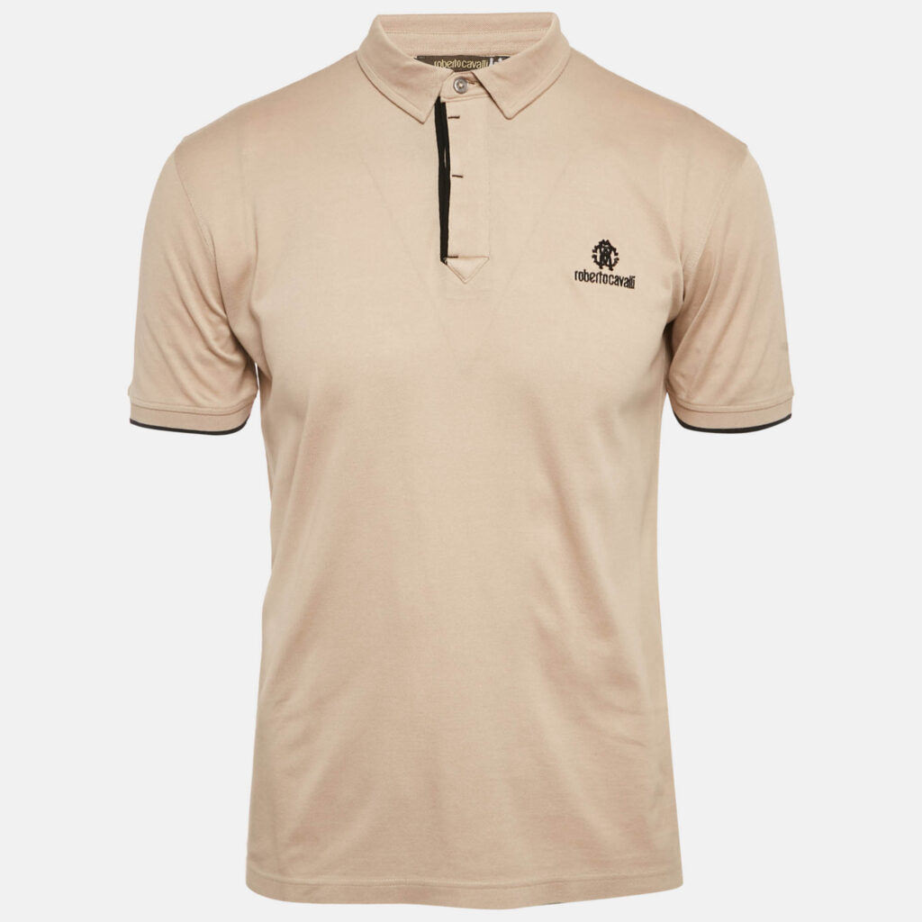 Roberto Cavalli Beige Cotton Pique Polo T-Shirt M Roberto Cavalli Beige Cotton Pique Polo T-Shirt M