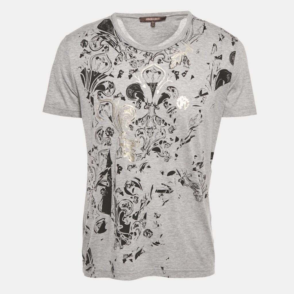 Roberto Cavalli Grey Printed Jersey T-Shirt M Roberto Cavalli Grey Printed Jersey T-Shirt M