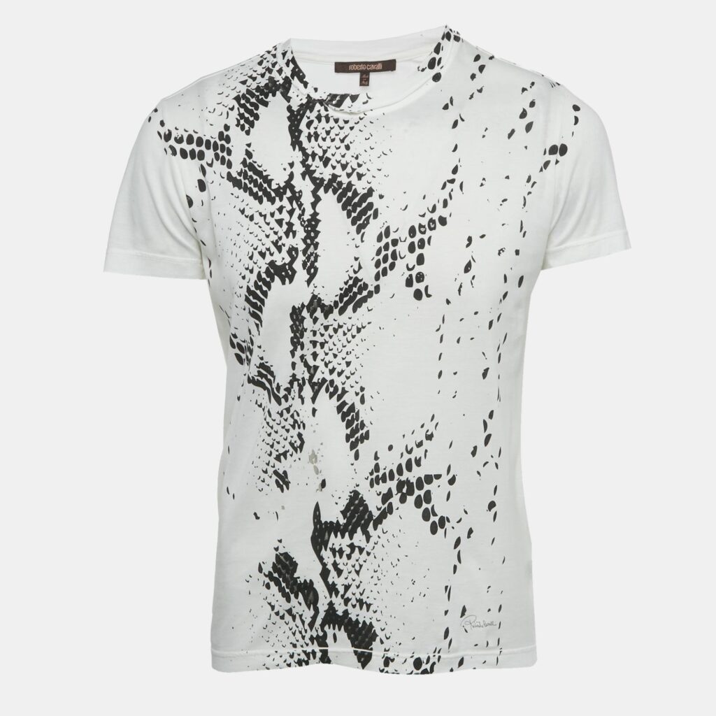 Roberto Cavalli White Snakeskin Print Jersey T-Shirt S