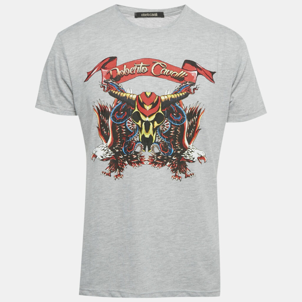 Roberto Cavalli Grey Eagle Print Jersey T-Shirt XL Roberto Cavalli Grey Eagle Print Jersey T-Shirt XL