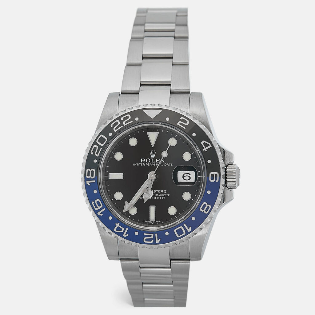 luxury-men-rolex-used-watches-p1082360-005-1.jpg Rolex Black Cerachrom Oystersteel GMT Master II 116710BLNR 'Batman' Wristwatch 40 mm