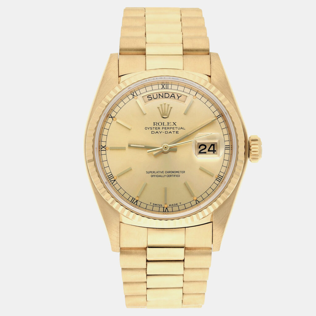 Rolex Day-Date 18038 Automatic Champagne 18k Yellow Gold Men's Wristwatch 36 mm Rolex Day-Date 18038 Automatic Champagne 18k Yellow Gold Men's Wristwatch 36 mm