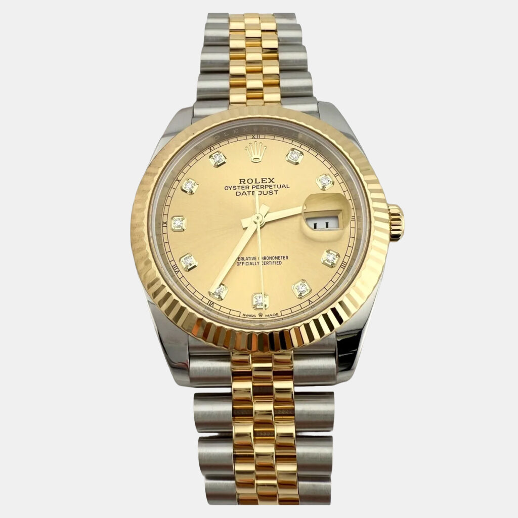 luxury-men-rolex-used-watches-p1220543-011-1.jpg Rolex Datejust 126333 Automatic Champagne Diamond Stainless Steel 18k Yellow Gold Men's Wristwatch 41 mm