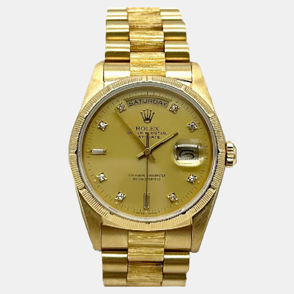 luxury-men-rolex-used-watches-p1220556-009.jpg Rolex President Day-Date 18248 Automatic Champagne Diamond 18k Gold Men's Wristwatch 36 mm