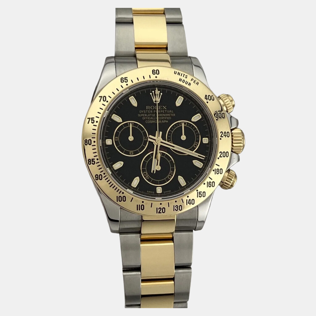 luxury-men-rolex-used-watches-p1220559-002-1.jpg Rolex Cosmograph Daytona 116523 Automatic Black 18k Yellow Gold Stainless Steel Men's Wristwatch 40 mm