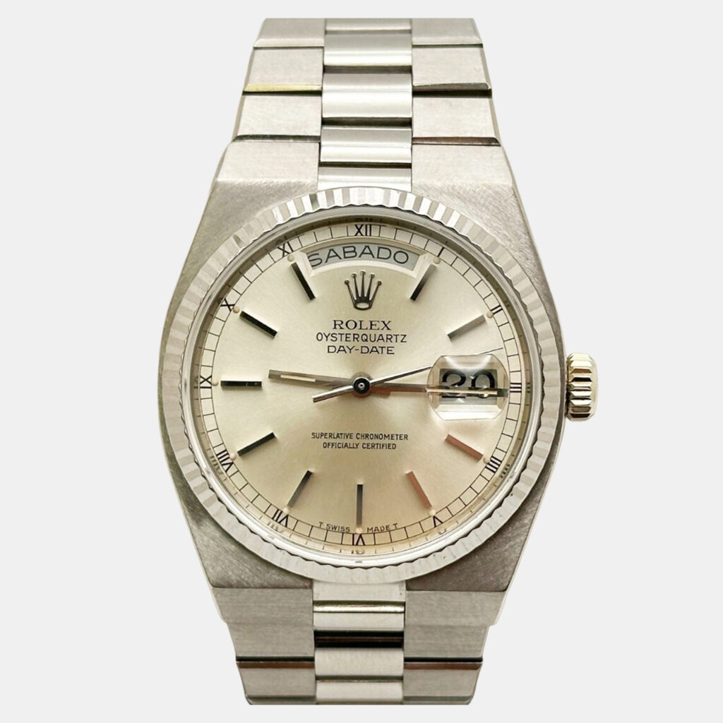 Rolex Oysterquartz Day-Date 19019 Quartz 18k White Gold Men's Wristwatch 36 mm Rolex Oysterquartz Day-Date 19019 Quartz 18k White Gold Men's Wristwatch 36 mm