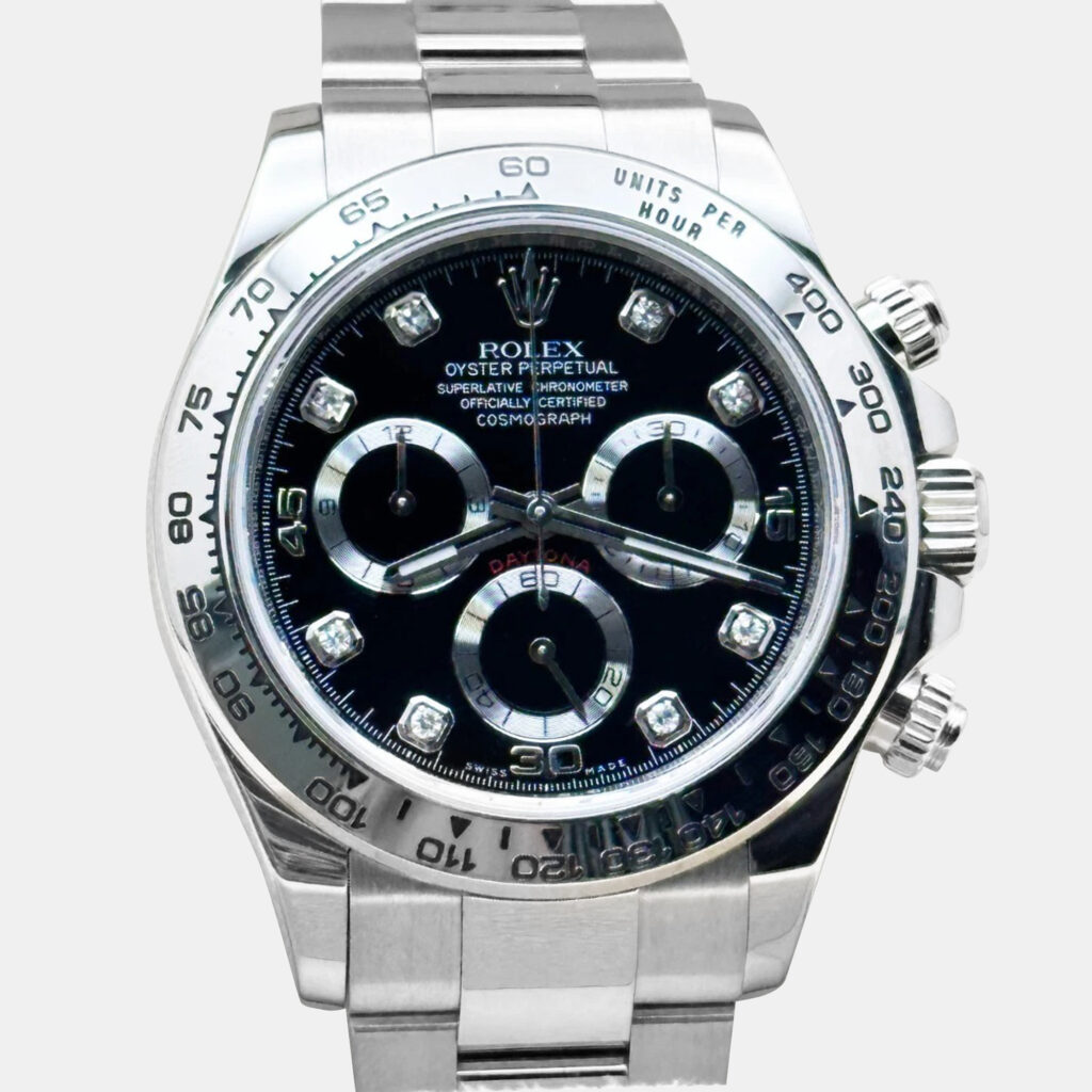 luxury-men-rolex-used-watches-p1221247-010-1.jpg Rolex Cosmograph Daytona 116509 Automatic Black Diamond 18K White Gold Men's Wristwatch 40 mm