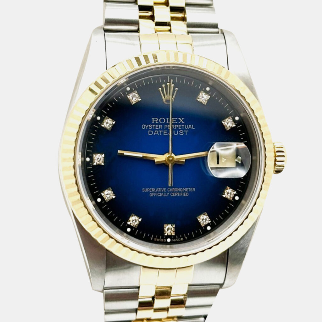 Rolex Datejust 16233 Automatic Blue Vignette Diamond 18K Yellow Gold Stainless Steel Men's Wristwatch 36 mm Rolex Datejust 16233 Automatic Blue Vignette Diamond 18K Yellow Gold Stainless Steel Men's Wristwatch 36 mm