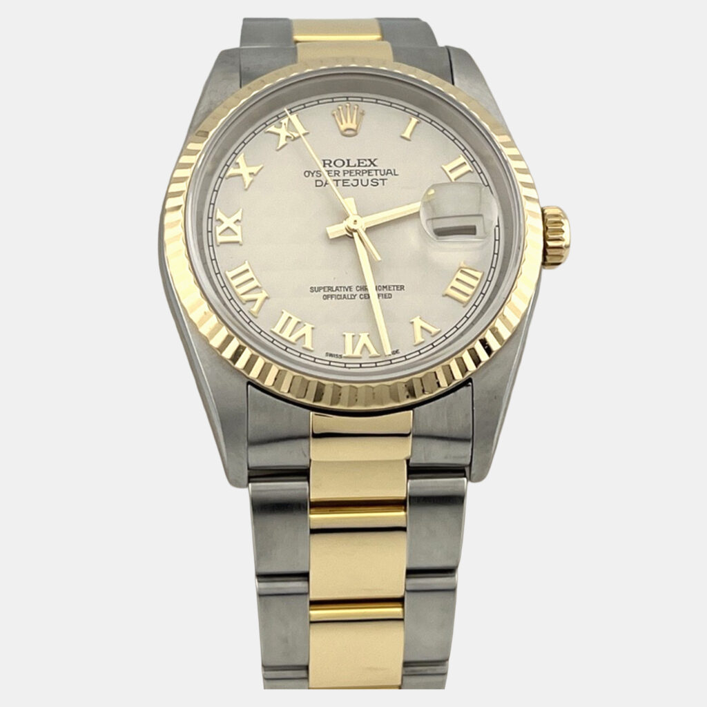 Rolex Datejust 16233 Automatic Roman Ivory Stainless Steel 18K Yellow Gold Men's Wristwatch 36 mm Rolex Datejust 16233 Automatic Roman Ivory Stainless Steel 18K Yellow Gold Men's Wristwatch 36 mm