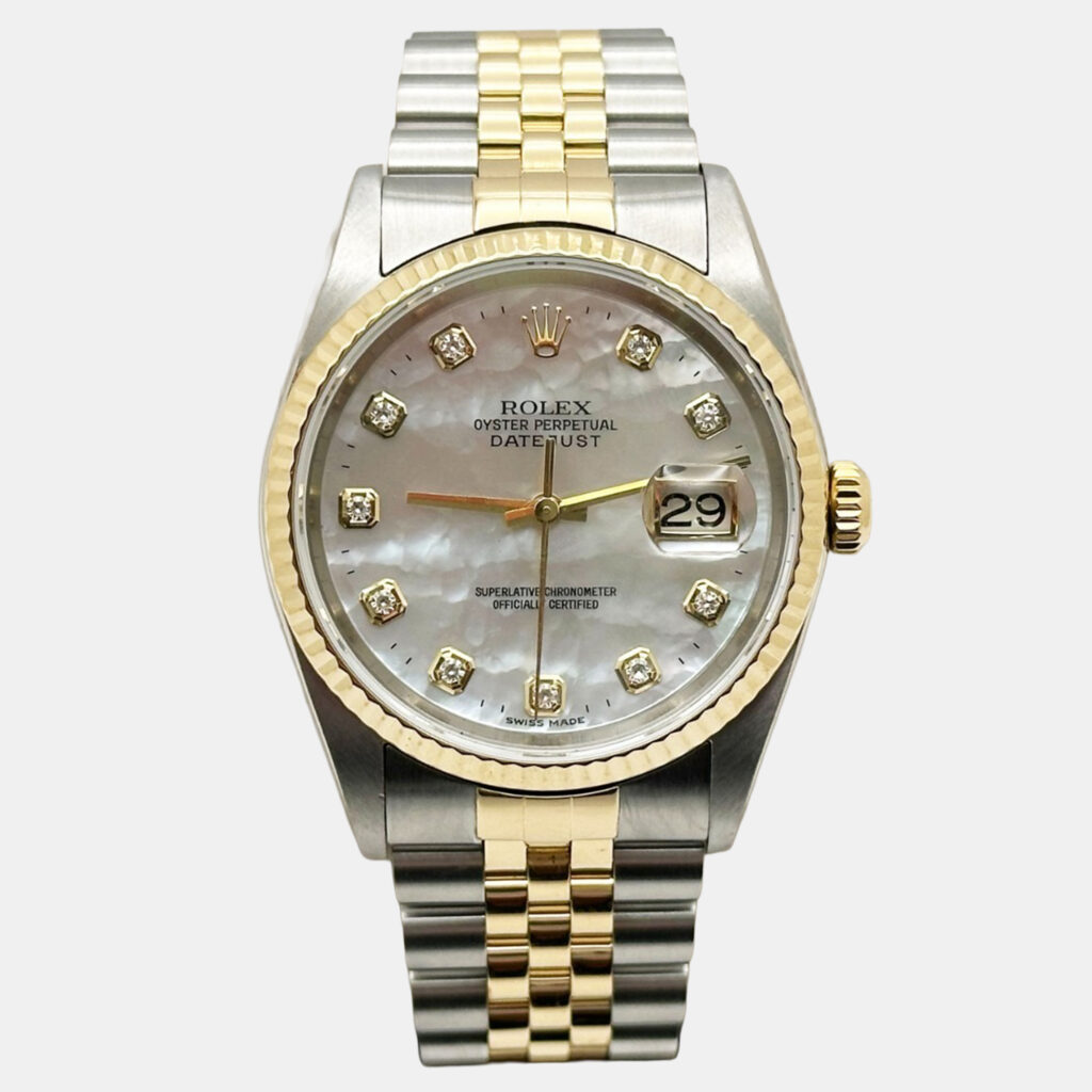 Rolex Datejust 16233 Automatic Mother of Pearl Diamond Stainless Steel 18K Gold Jubilee Men's Wristwatch 36 mm Rolex Datejust 16233 Automatic Mother of Pearl Diamond Stainless Steel 18K Gold Jubilee Men's Wristwatch 36 mm