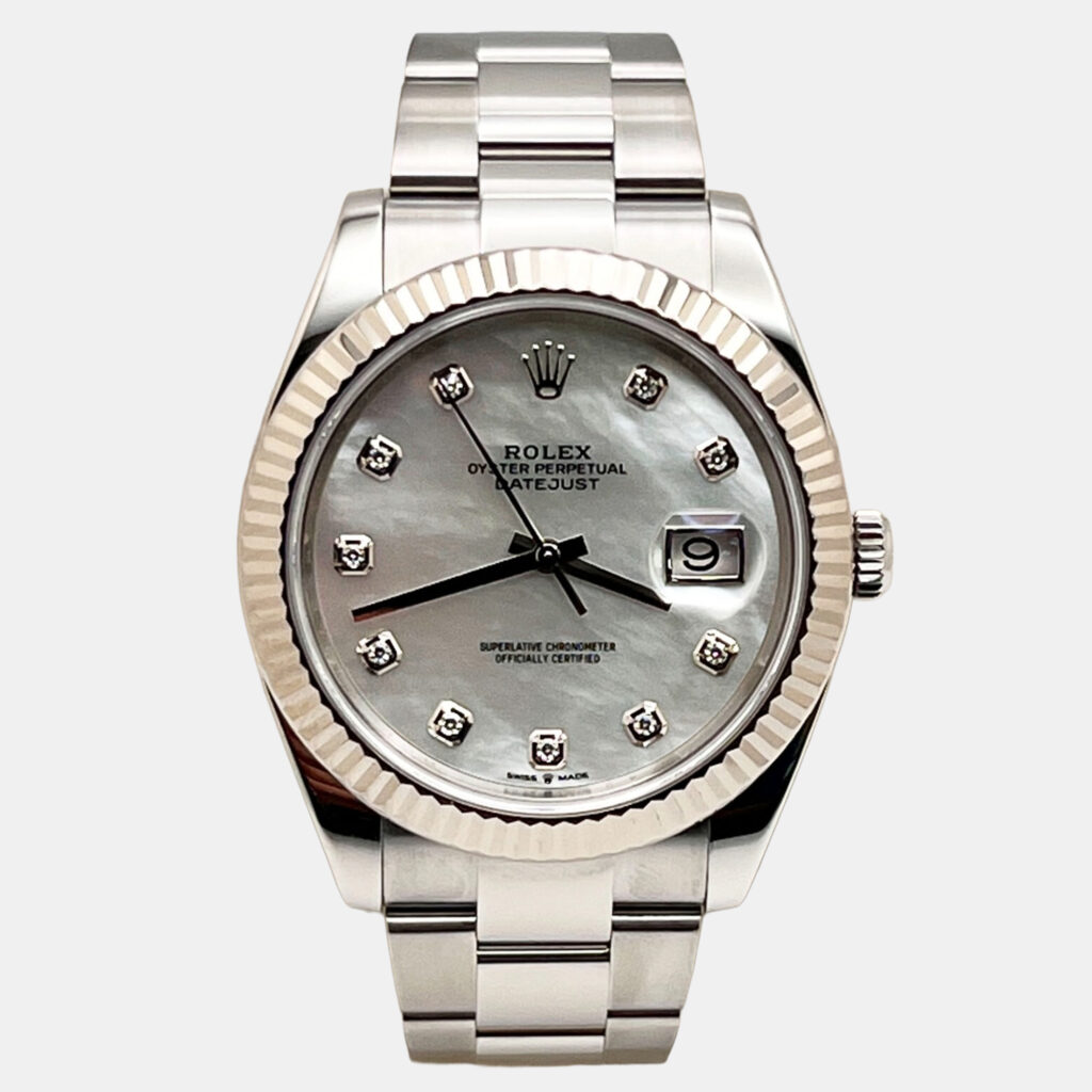 luxury-men-rolex-used-watches-p1221968-009-1.jpg Rolex Datejust 126334 Automatic Mother of Pearl Diamond Stainless Steel 18K White Gold Men's Wristwatch 41 mm