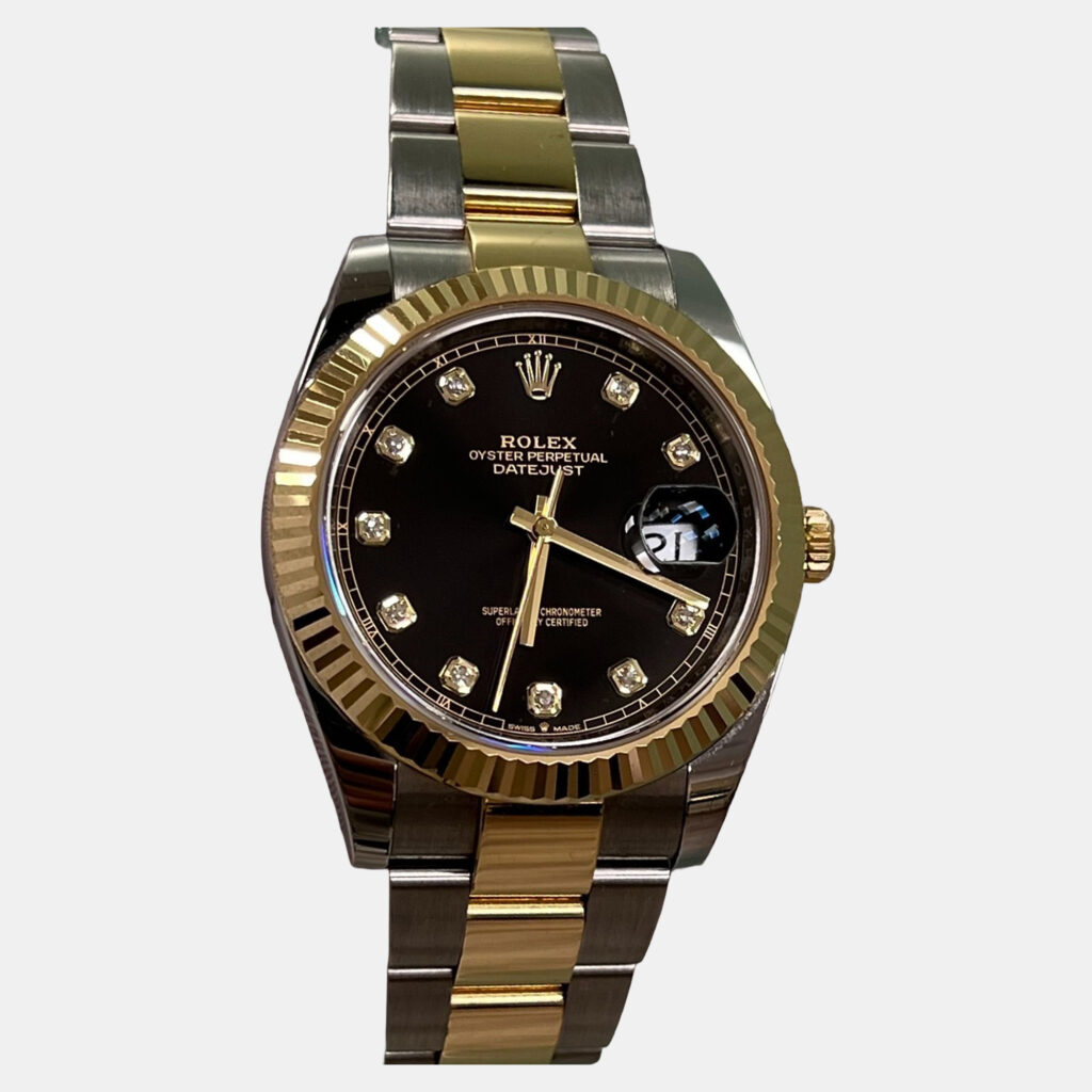 luxury-men-rolex-used-watches-p1221993-008-1.jpg Rolex Datejust 126333 Automatic Black Diamond 18K Yellow Gold Stainless Steel Men's Wristwatch 41 mm