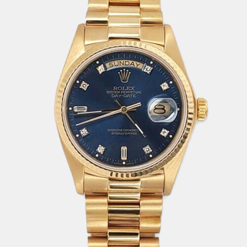 Rolex Day-Date President 18048 Automatic Cobalt Blue Diamond 18k Yellow Gold Men's Wristwatch 36 mm Rolex Day-Date President 18048 Automatic Cobalt Blue Diamond 18k Yellow Gold Men's Wristwatch 36 mm