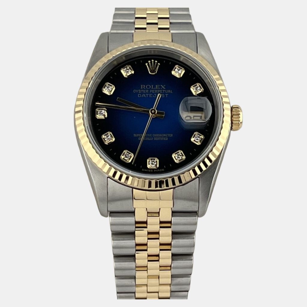 Rolex Datejust 16233 Automatic Blue Vignette Diamond Dial Stainless Steel 18k Yellow Gold Men's Wristwatch 36 mm Rolex Datejust 16233 Automatic Blue Vignette Diamond Dial Stainless Steel 18k Yellow Gold Men's Wristwatch 36 mm
