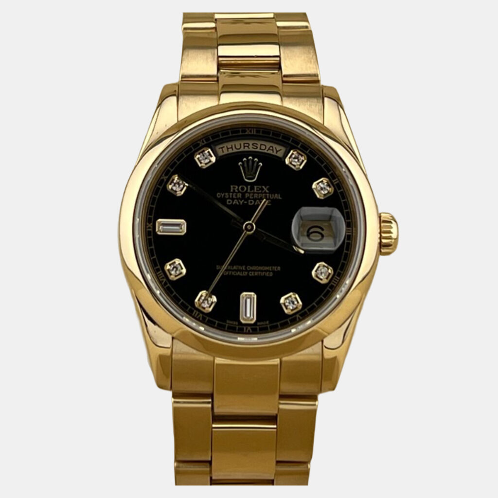 Rolex Day Date 118208 Automatic Black Diamonds 18k Yellow Gold Men's Wristwatch 36 mm Rolex Day Date 118208 Automatic Black Diamonds 18k Yellow Gold Men's Wristwatch 36 mm