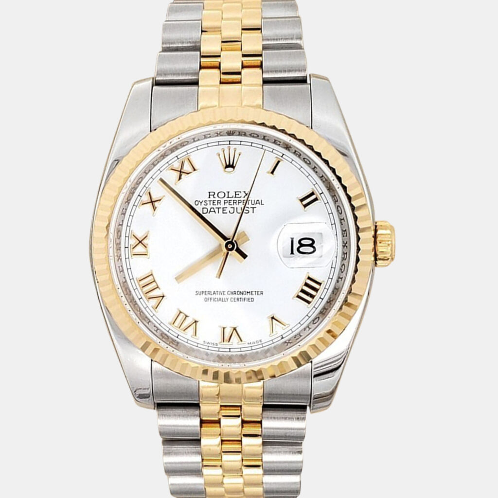 Rolex Datejust 116233 Automatic White Roman Dial 18k Yellow Gold Stainles Steel Men's Wristwatch 36 mm Rolex Datejust 116233 Automatic White Roman Dial 18k Yellow Gold Stainles Steel Men's Wristwatch 36 mm