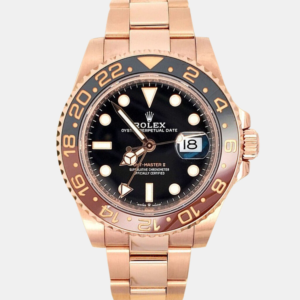 luxury-men-rolex-used-watches-p1242847-008-1.jpg Rolex GMT-Master II Rootbeer 126715CHNR Automatic Black Dial 18K Rose Gold Men's Wristwatch 40 mm