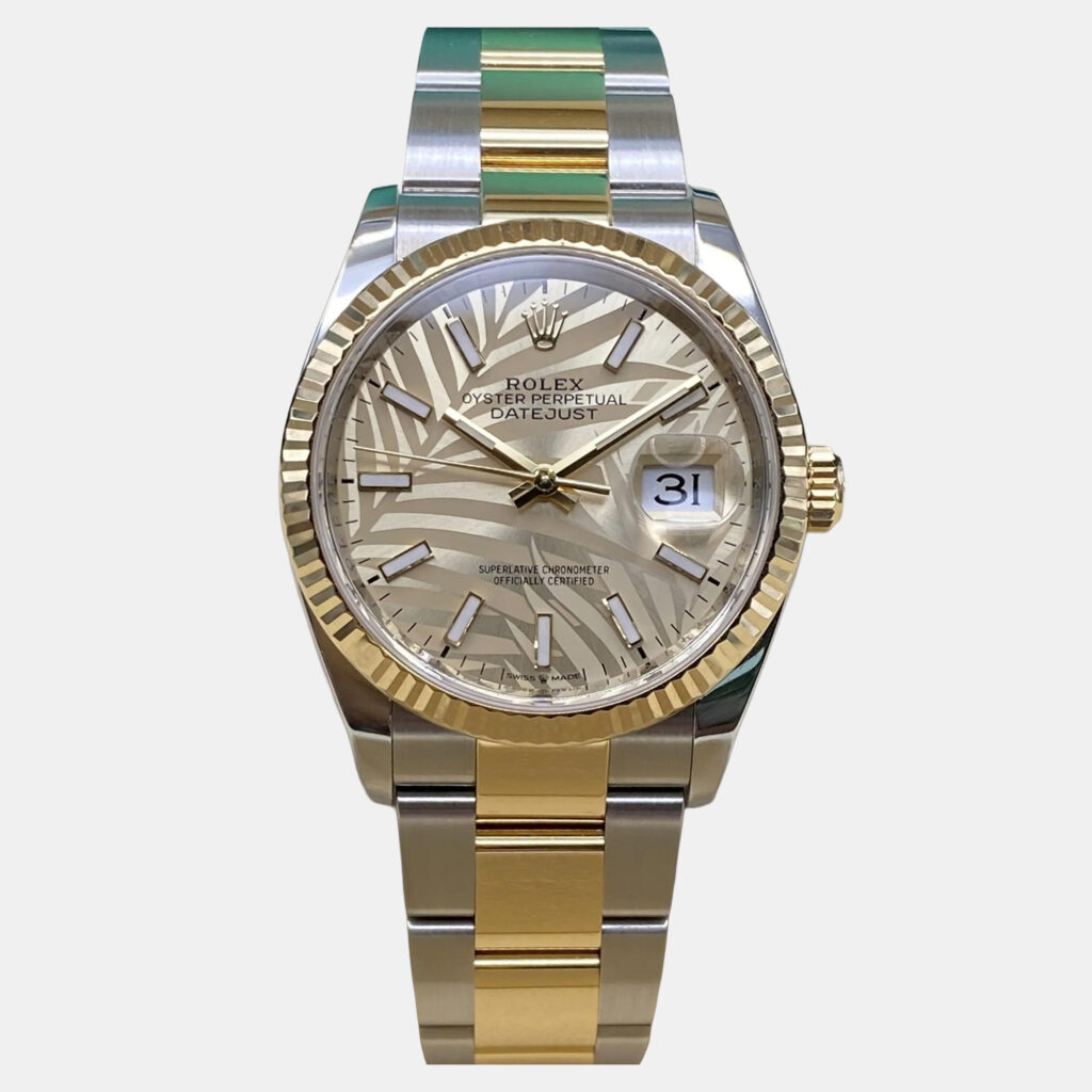 Rolex Datejust 126233 Automatic Champagne Palm Motif Dial Stainless Steel 18k Yellow Gold Men's Wristwatch 36mm Rolex Datejust 126233 Automatic Champagne Palm Motif Dial Stainless Steel 18k Yellow Gold Men's Wristwatch 36mm