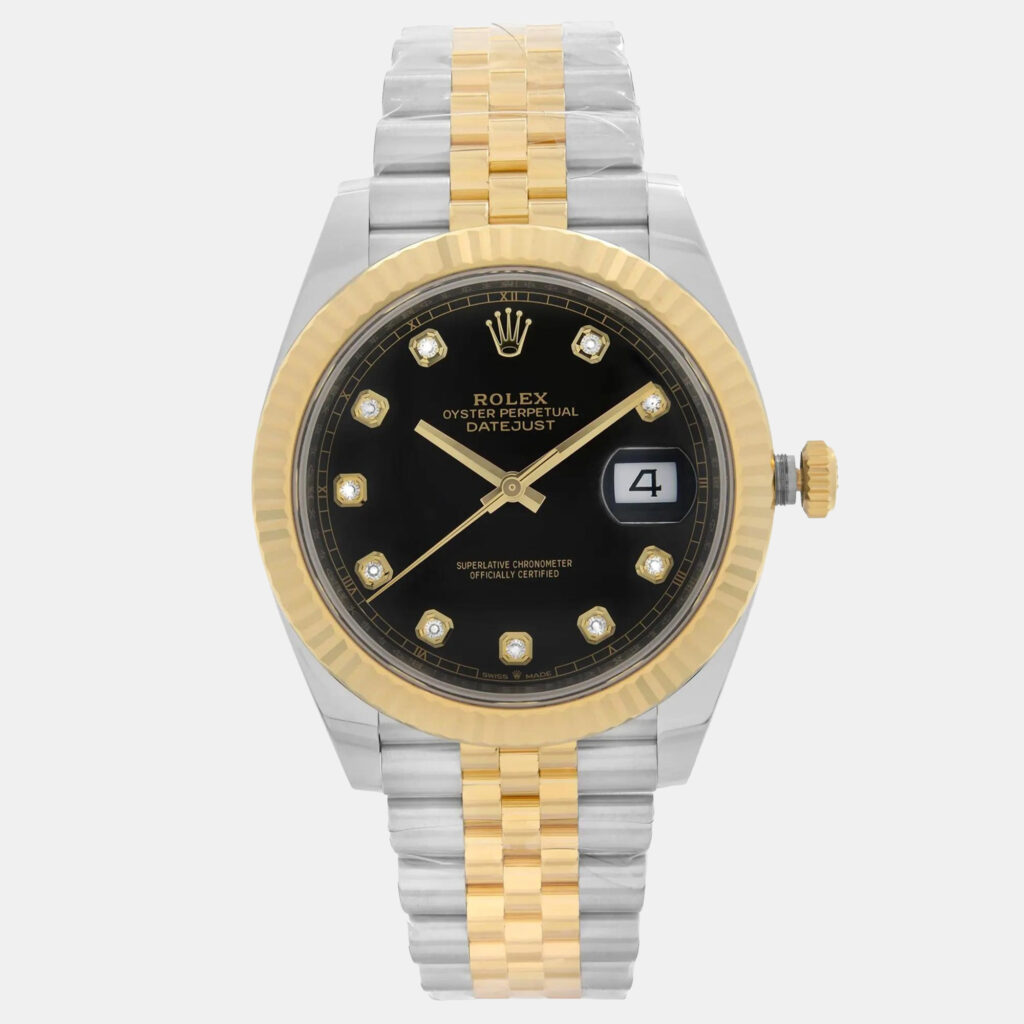 luxury-men-rolex-used-watches-p1244292-004.jpg Rolex Datejust 126333 Automatic Black Diamond Dial Stainless Steel 18k Yellow Gold Men's Wristwatch 41 mm