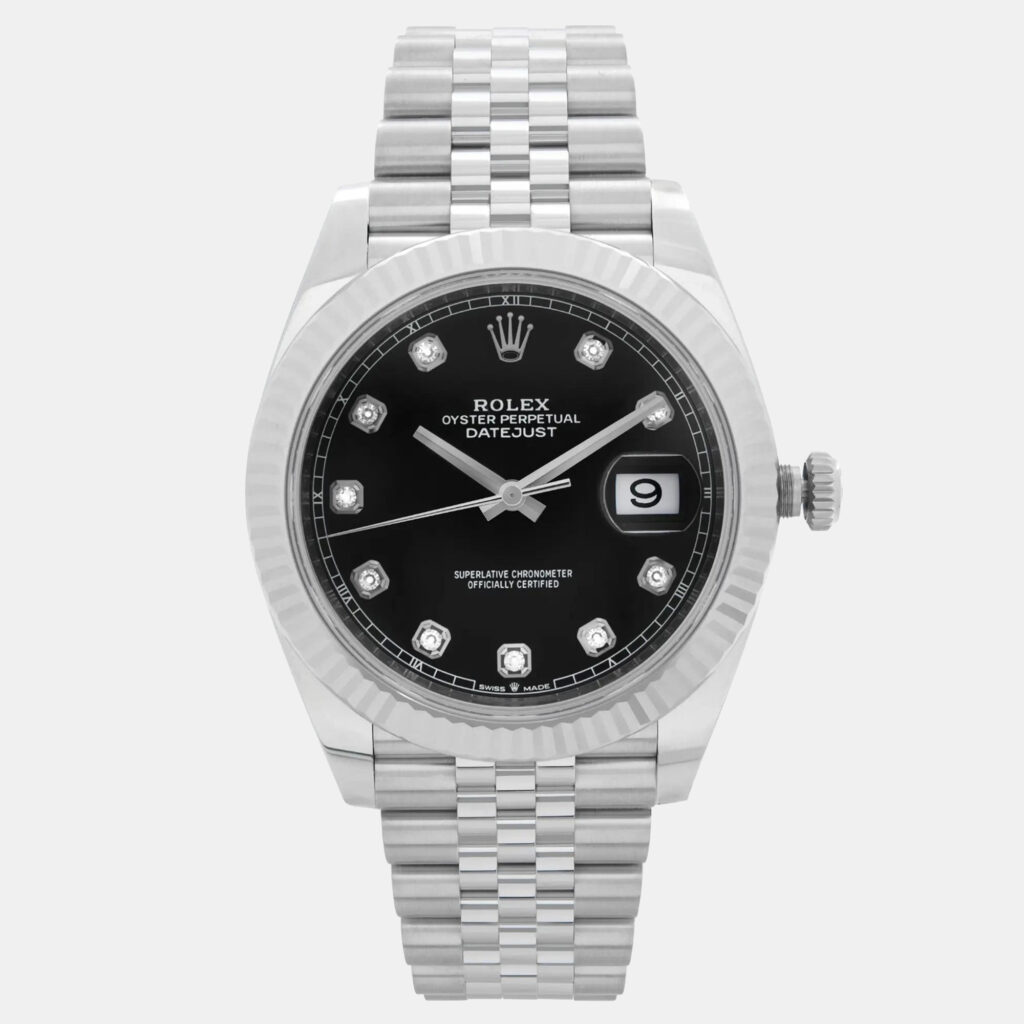 luxury-men-rolex-used-watches-p1244300-004-1.jpg Rolex Datejust 126334 Automatic Black Diamond Dial Stainless Steel White Gold Men's Wristwatch 41mm