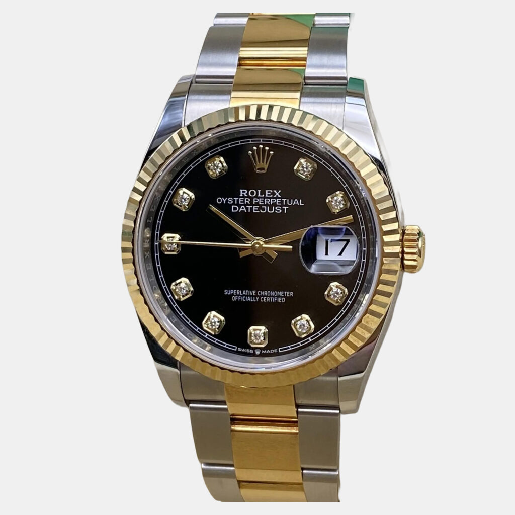 Rolex Datejust 126233 Automatic Black Diamond Dial 18K Yellow Gold Stainless Steel Men's Wristwatch 36 mm