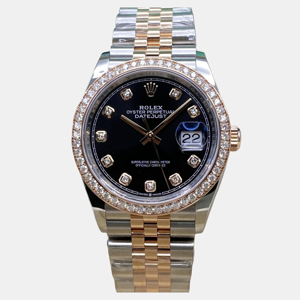 Rolex Datejust 126281RBR Automatic Black Diamond Dial 18k Rose Gold Stainless Steel Men's Wristwatch 36 mm
