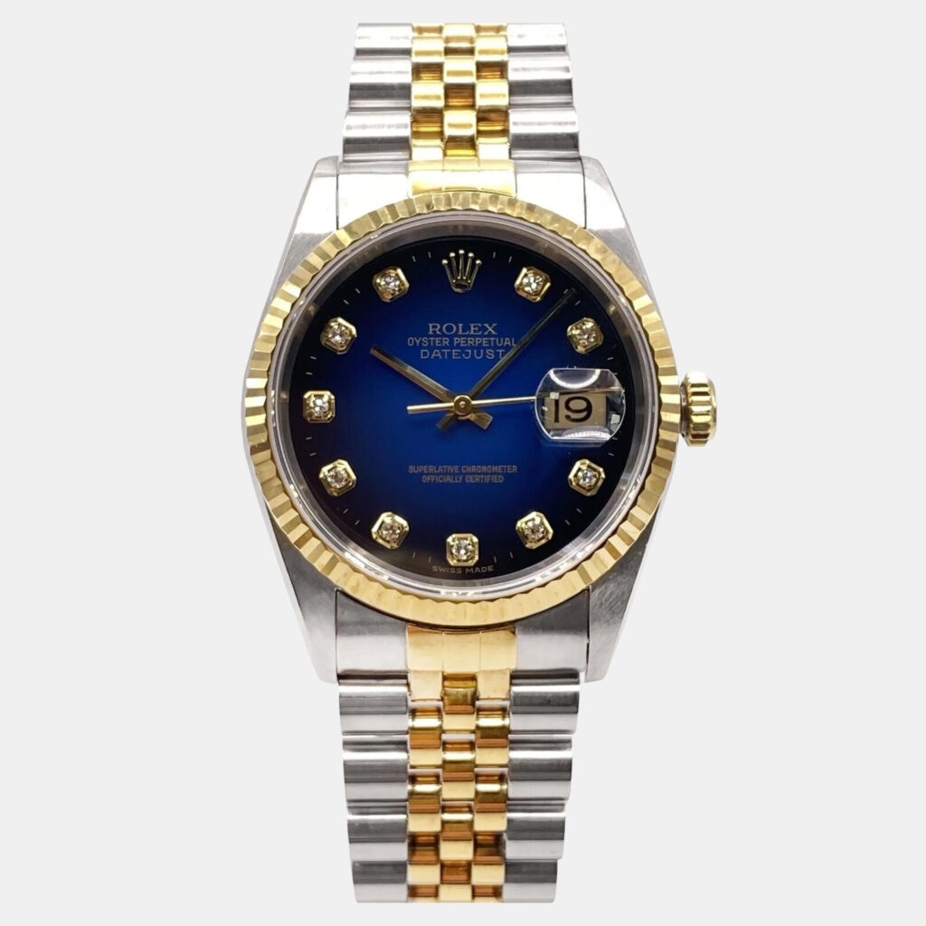 Rolex Datejust 16233 Automatic Blue Vignette Dial 18K Yellow Gold Stainless Steel Men's Wristwatch 36 mm Rolex Datejust 16233 Automatic Blue Vignette Dial 18K Yellow Gold Stainless Steel Men's Wristwatch 36 mm