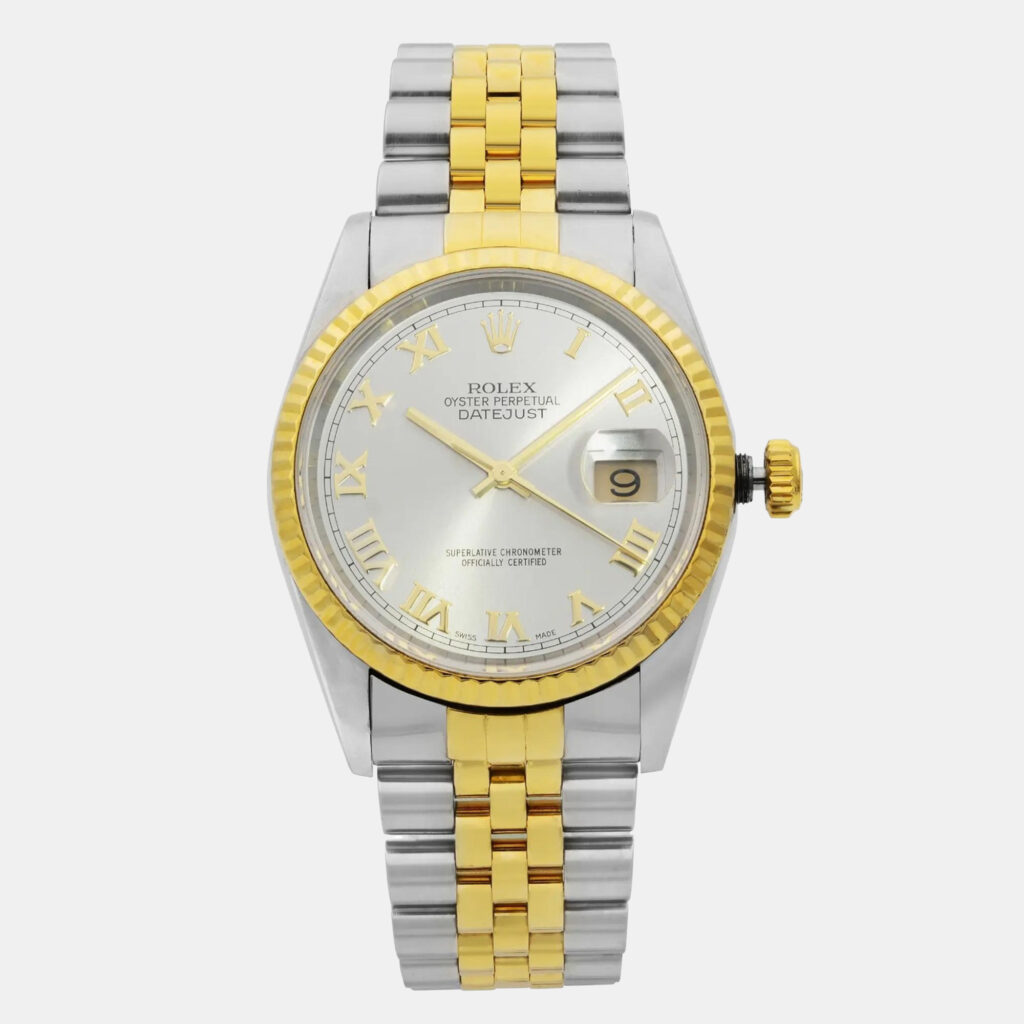 Rolex Datejust 16233 Automatic Silver Roman Dial Stainless Steel 18K Yellow Gold Men's Wristwatch 36 mm Rolex Datejust 16233 Automatic Silver Roman Dial Stainless Steel 18K Yellow Gold Men's Wristwatch 36 mm