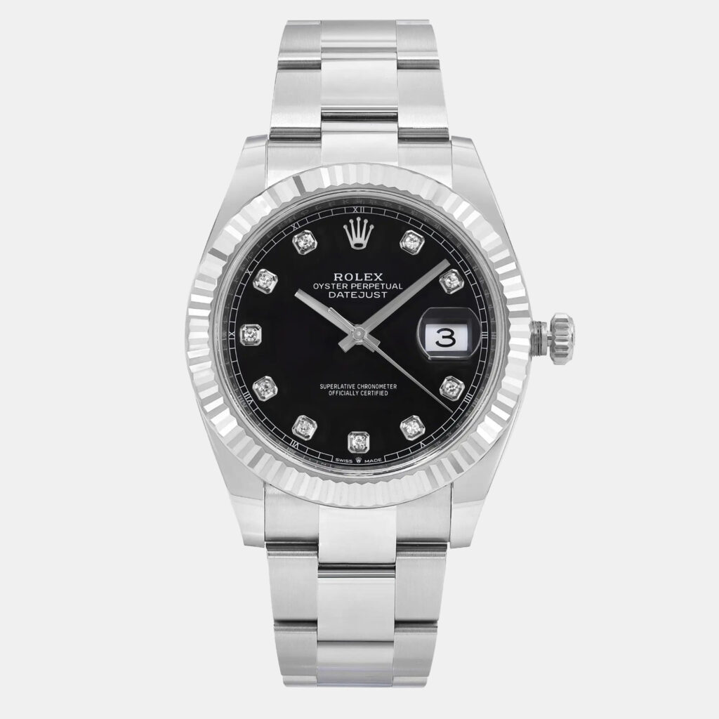 luxury-men-rolex-used-watches-p1246403-011-1.jpg Rolex Datejust 126334 Automatic Black Diamond Dial Stainless Steel 18k White Gold Men's Wristwatch 41mm