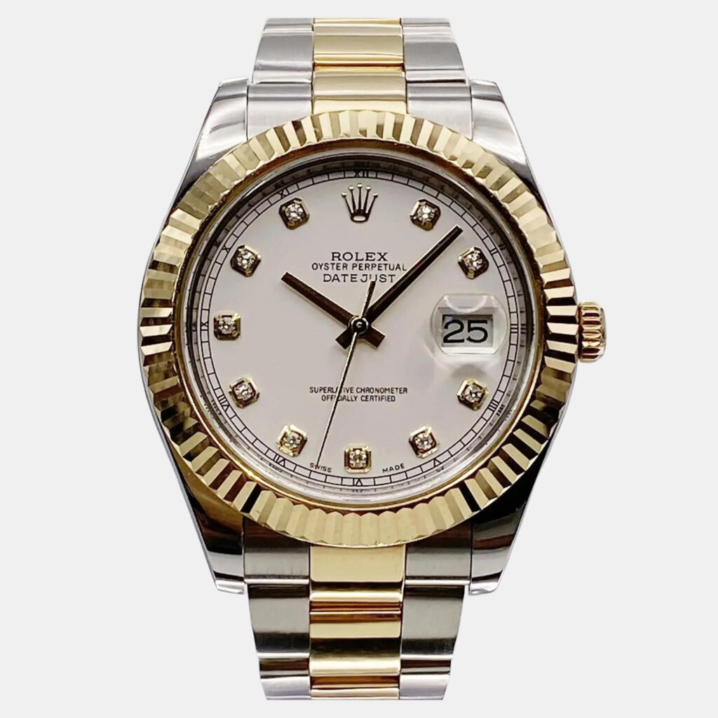 Rolex Datejust II 116333 Automatic White Diamond Dial Stainless Steel 18k Yellow Gold Men's Wristwatch 41mm
