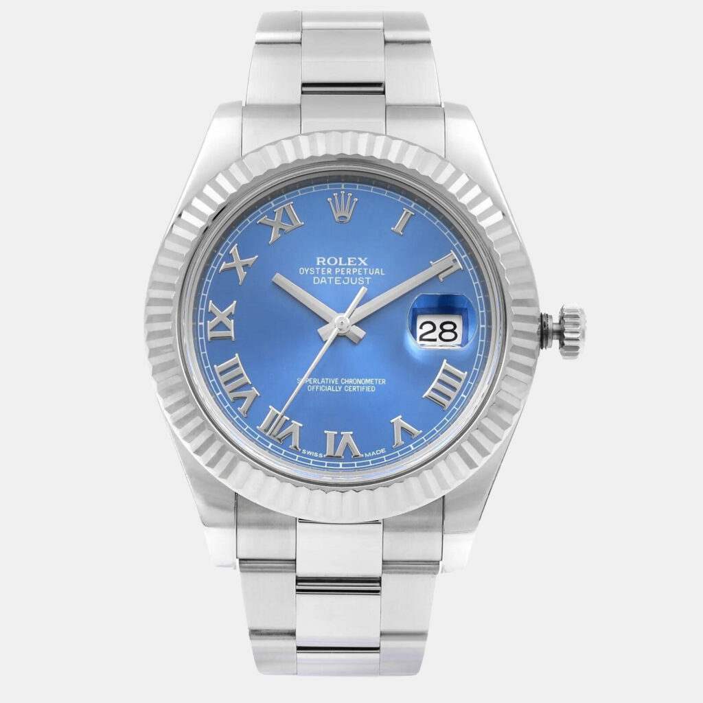 Rolex Datejust II 116334 Automatic Blue Roman Dial Stainless Steel 18k White Gold Men's Wristwatch 41mm