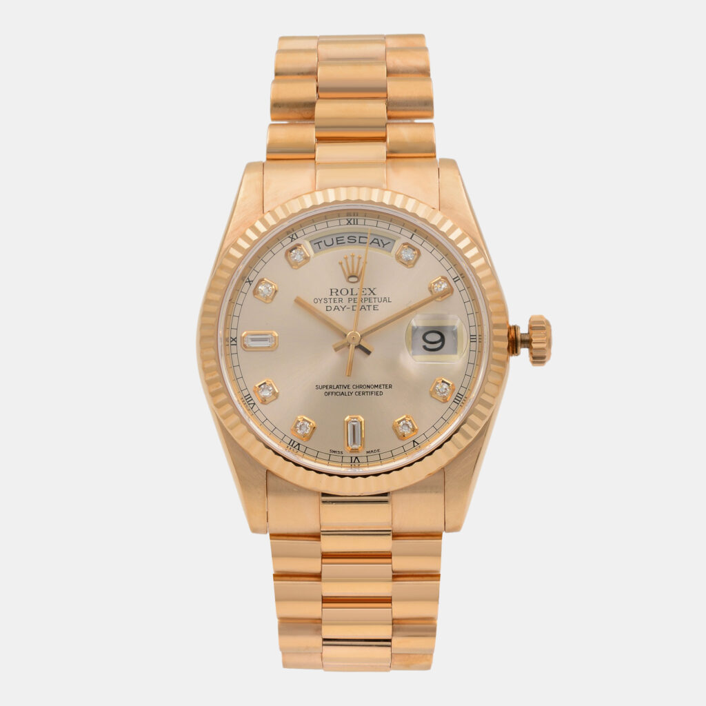 Rolex Day-Date 118235 Automatic Diamond Dial 18K Rose Gold Wristwatch 36mm Rolex Day-Date 118235 Automatic Diamond Dial 18K Rose Gold Wristwatch 36mm
