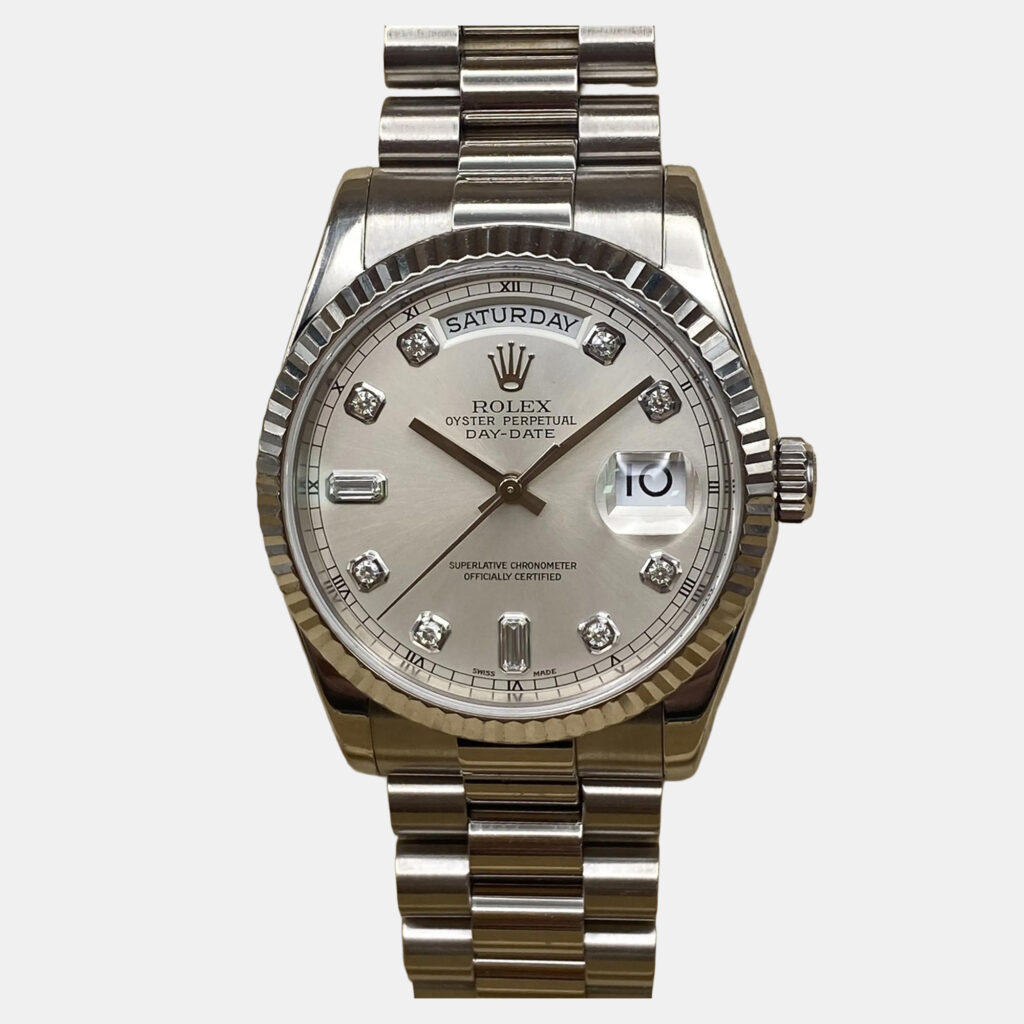 luxury-men-rolex-used-watches-p1246444-007-1.jpg Rolex Day-Date 118239 Automatic Silver Diamond Dial 18k White Gold Wristwatch 36mm