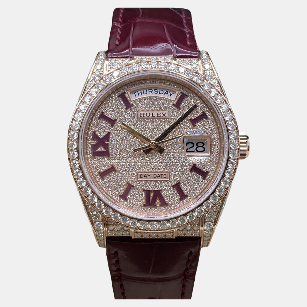 Rolex Day-Date 128155RBR Automatic Pave Diamond Dial Rose Gold Diamond Wristwatch 36mm Rolex Day-Date 128155RBR Automatic Pave Diamond Dial Rose Gold Diamond Wristwatch 36mm