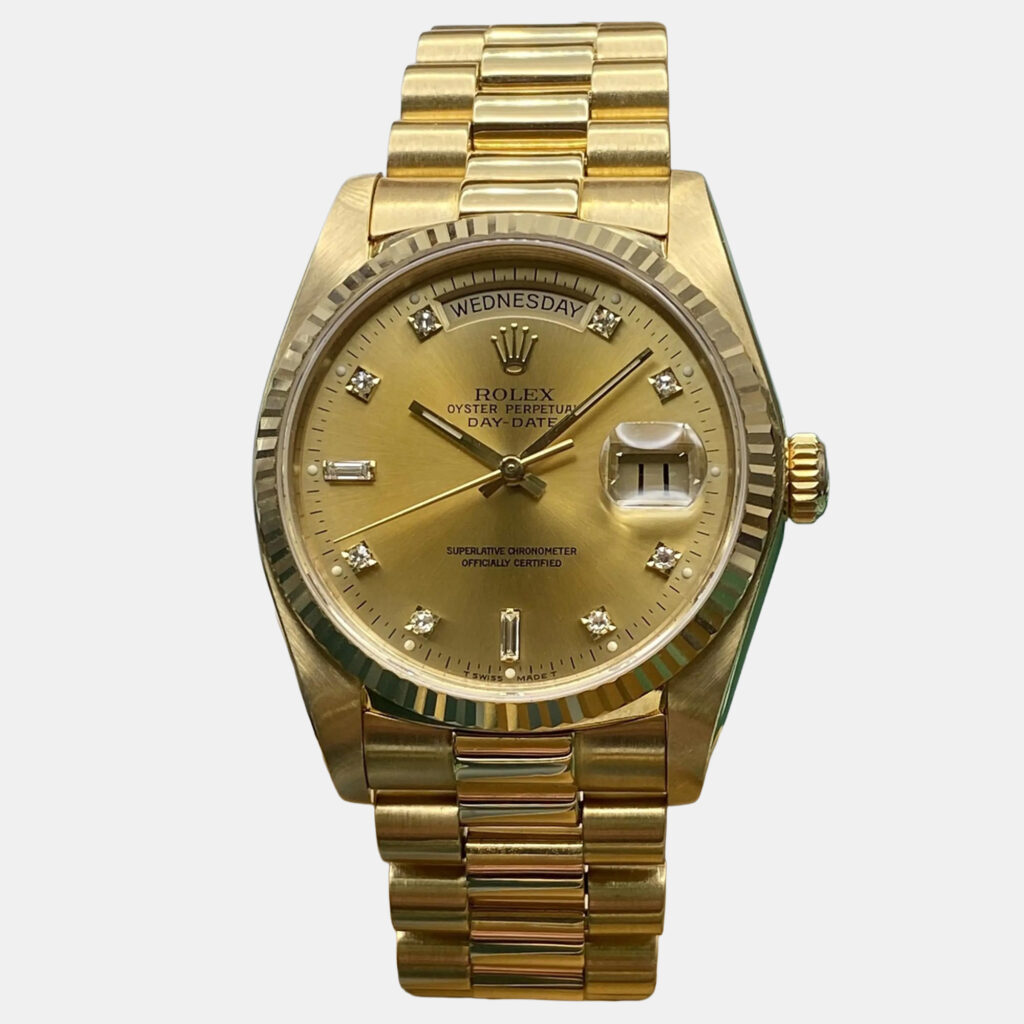 Rolex Day-Date 18038 Automatic Champagne Dial Yellow Gold Diamond Men's Wristwatch 36mm Rolex Day-Date 18038 Automatic Champagne Dial Yellow Gold Diamond Men's Wristwatch 36mm