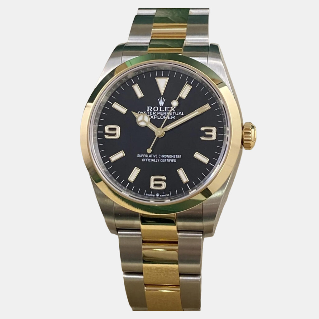 Rolex Explorer 124273 Automatic Black Dial Stainless Steel 18k Yellow Gold Men's Wristwatch 36mm