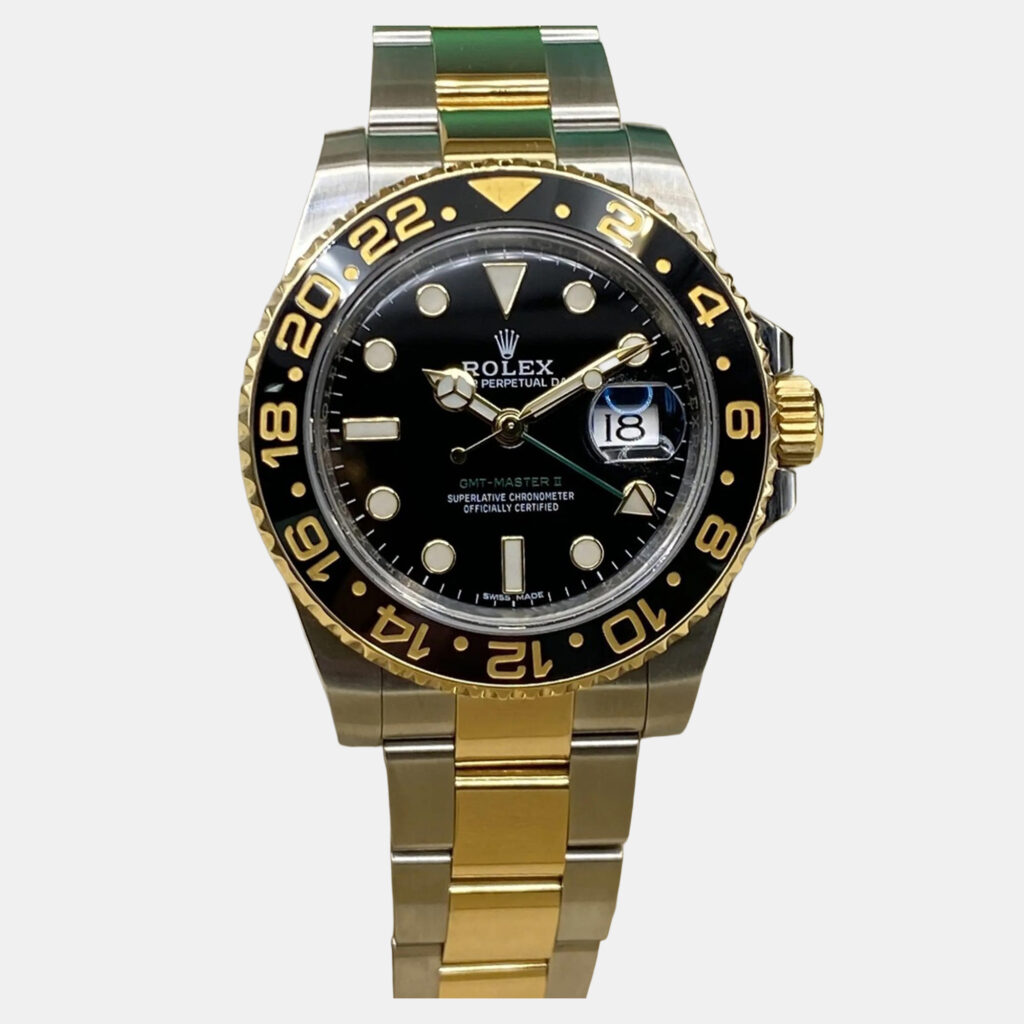 Rolex GMT-Master II 116713LN Automatic Black Dial Stainless Steel 18k Yellow Gold Men's Wristwatch 40mm