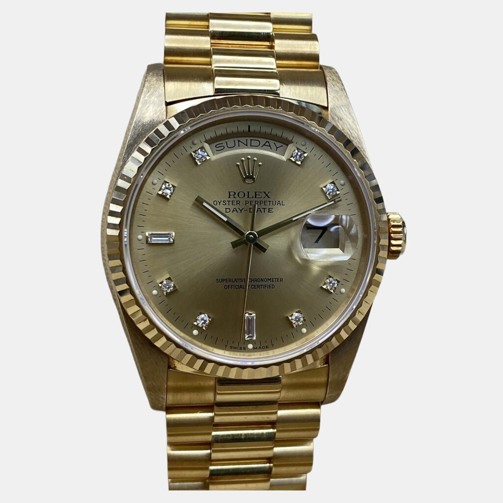Rolex President Day-Date 18238 Automatic Champagne Diamond Dial 18k Yellow Gold Men's Wristwatch 36mm Rolex President Day-Date 18238 Automatic Champagne Diamond Dial 18k Yellow Gold Men's Wristwatch 36mm
